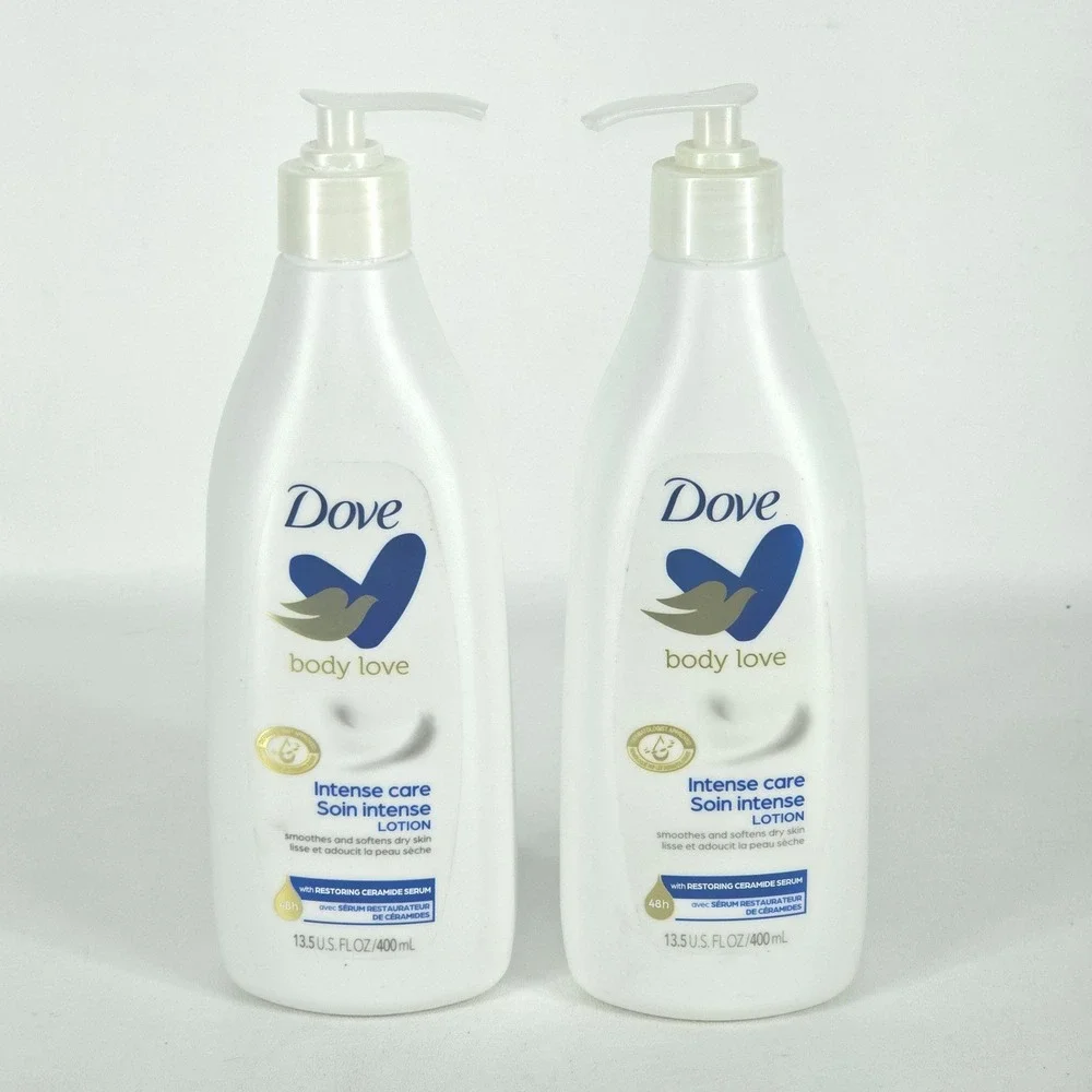 2x Dove Body Love Intense Care Lotion Ceramide Serum 13.5 oz‎ ea Pump Bottle NOS
